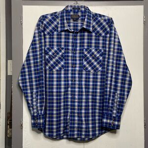 Pendleton Frontier long sleeve Shirt Western Pearl Snap Mens XL Blue Plaid